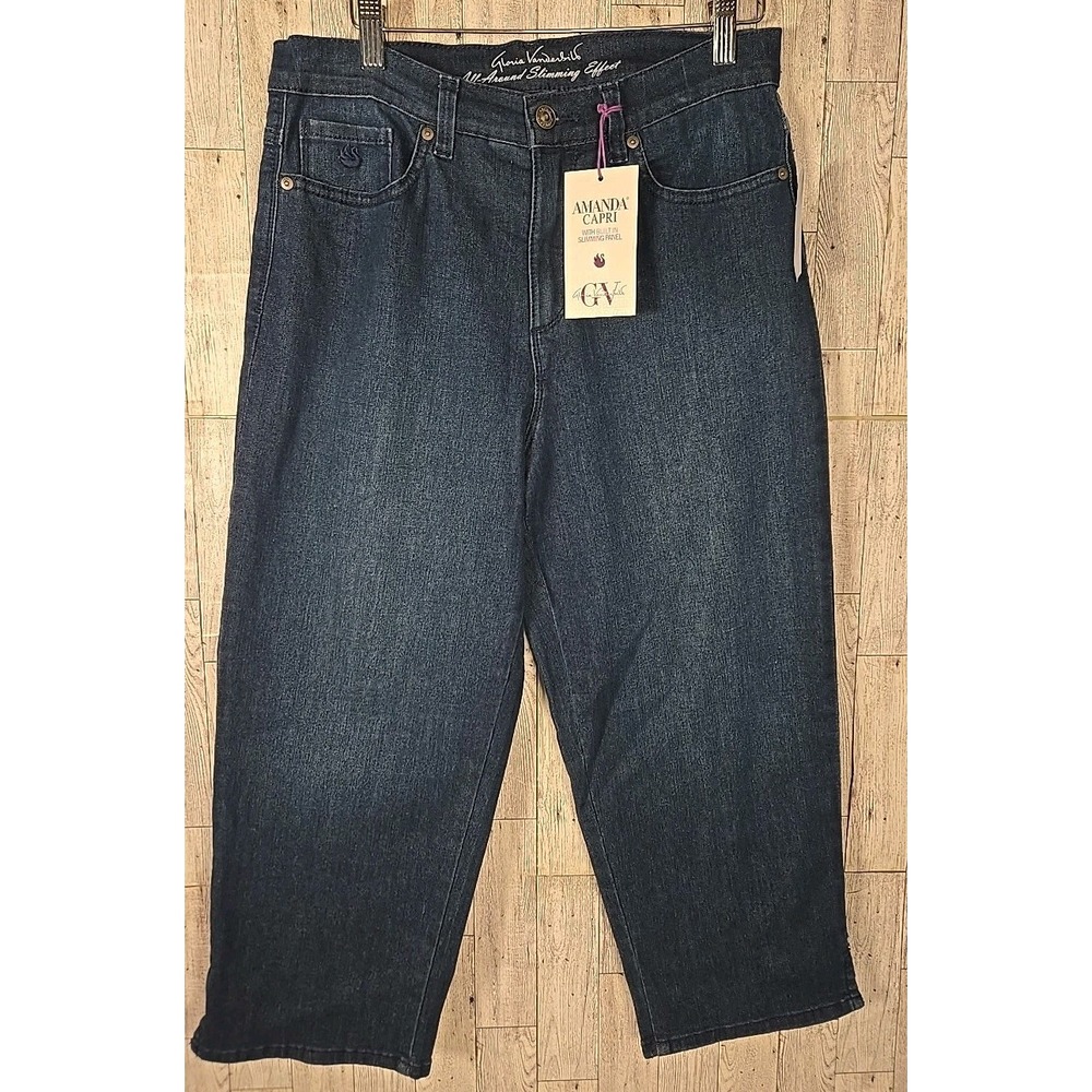 Gloria Vanderbilt Capri 8 Blue Denim Built in Slimming Panel Amanda Womens NEW